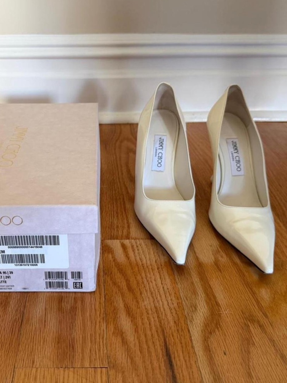 Jimmy Choo Cream Patent Leather Pointed-Toe Pumps